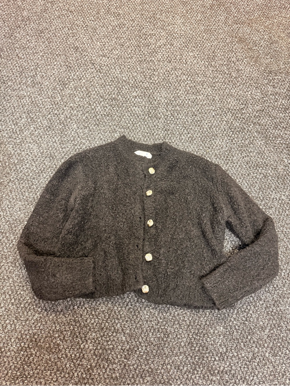 Women's Cropped Button-Up Bouclé Jacket in Charcoal